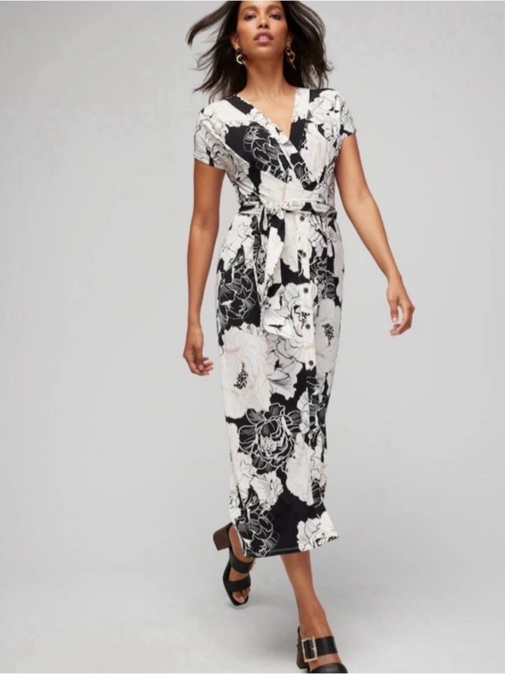 NWT White House Black Market Jasmine Tonal Floral Midi Wrap Dress Woman’s M